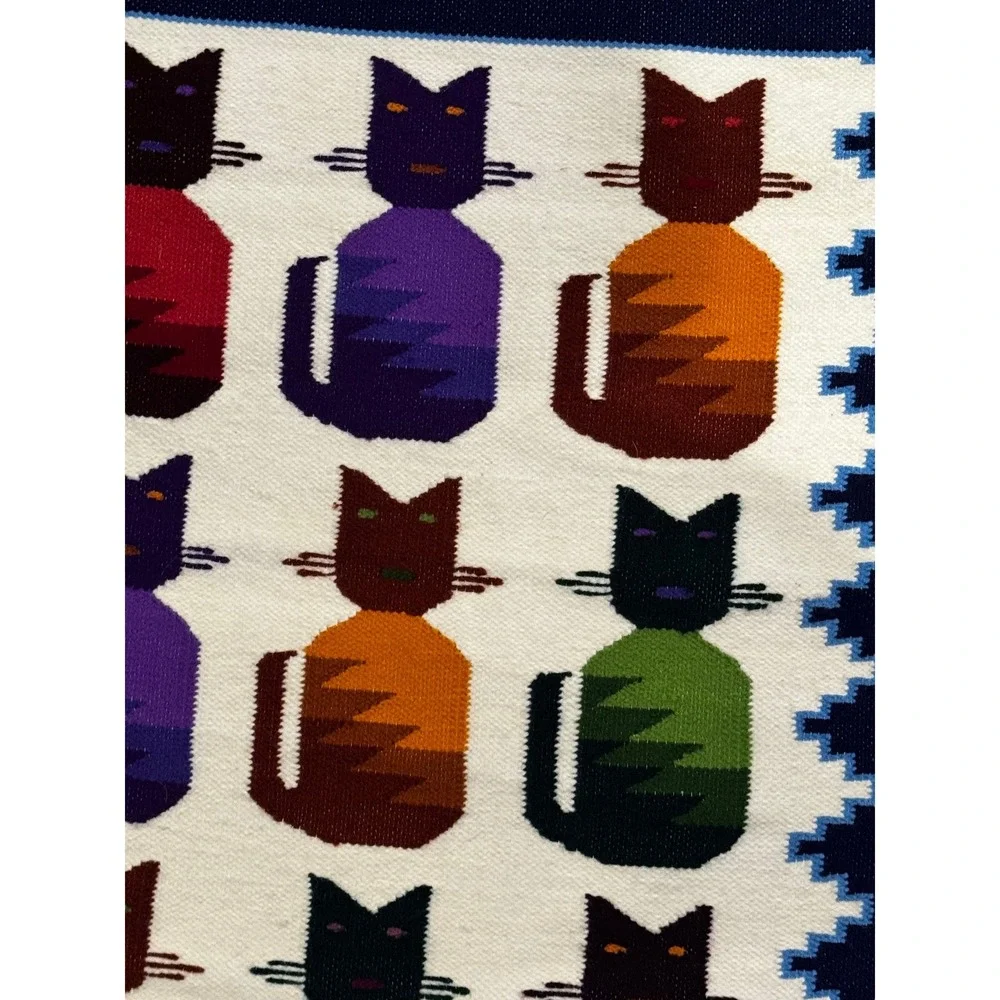 Handmade Southwest Wool Tapestry Cats 21x28